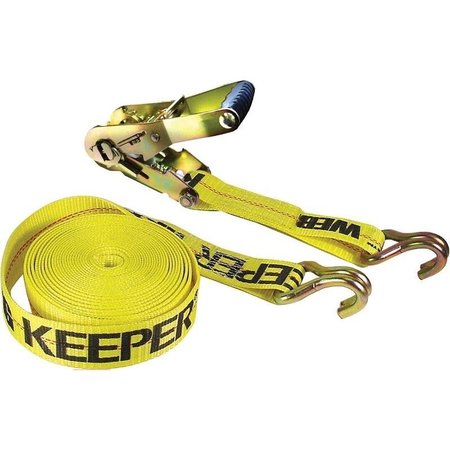 KEEPER 0 TieDown, 2 in W, 27 ft L, Polyester, Yellow, 3333 lb, JHook End Fitting 4622